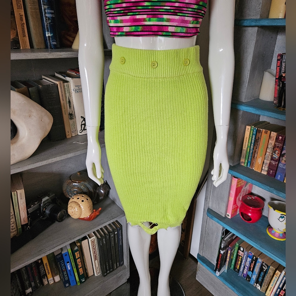 SER.O.YA Retrofete Knit High Waisted Pencil Skirt Lime Green Small